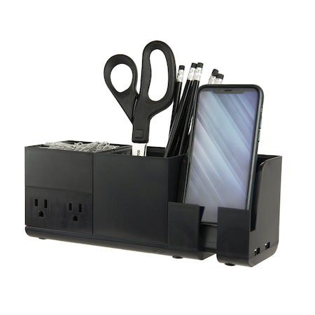 Bostitch Konnect Stackable Desk Organizer + Power Station, 4-Piece, Black KT2-BASEKIT1-BLK